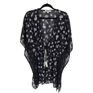 Miken swim womens size XL Flamingo tropical semi sheer cover up drawstring tie